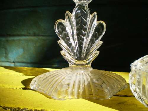 Art Nouveau Crystal Boudoir Jewelery Powder Box Trinket With Matching Candle Holder