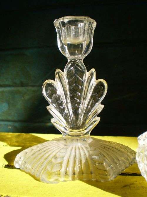 Art Nouveau Crystal Boudoir Jewelery Powder Box Trinket With Matching Candle Holder
