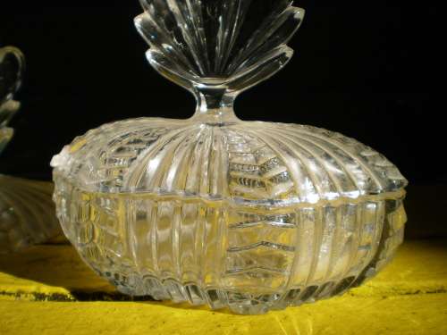 Art Nouveau Crystal Boudoir Jewelery Powder Box Trinket With Matching Candle Holder