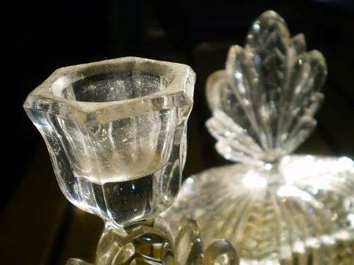 Art Nouveau Crystal Boudoir Jewelery Powder Box Trinket With Matching Candle Holder