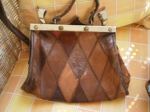Vintage Genuine PatchWork Brown Leather Shoulder Bag