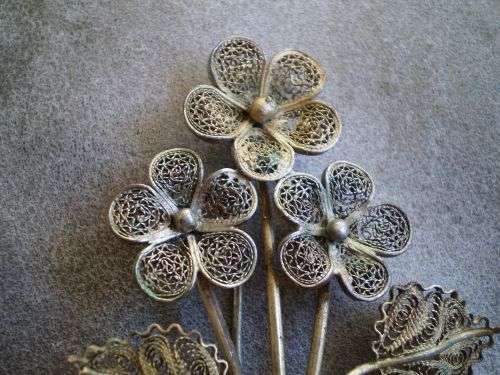 Beautiful Antique Filigre Flower Metal Brooch