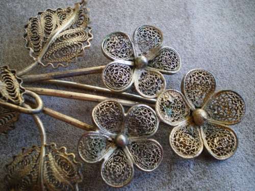 Beautiful Antique Filigre Flower Metal Brooch