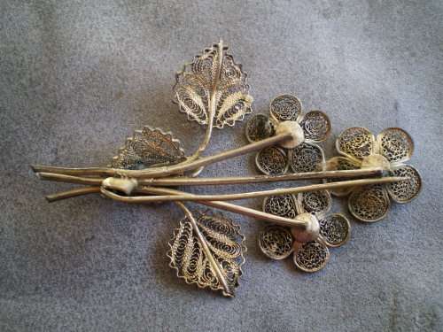 Beautiful Antique Filigre Flower Metal Brooch