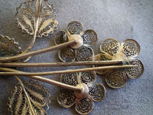 Beautiful Antique Filigre Flower Metal Brooch