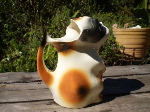Vintage Porcelain Dog Milk Jug Marked