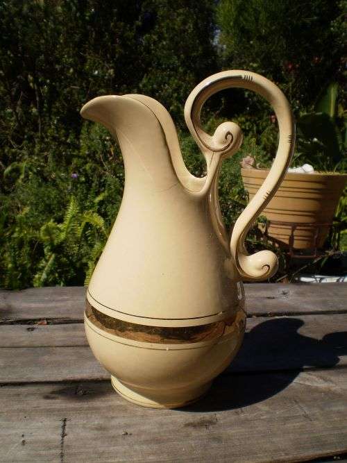 Porcelain Cream White Water Jug With Gilt Decoration marked