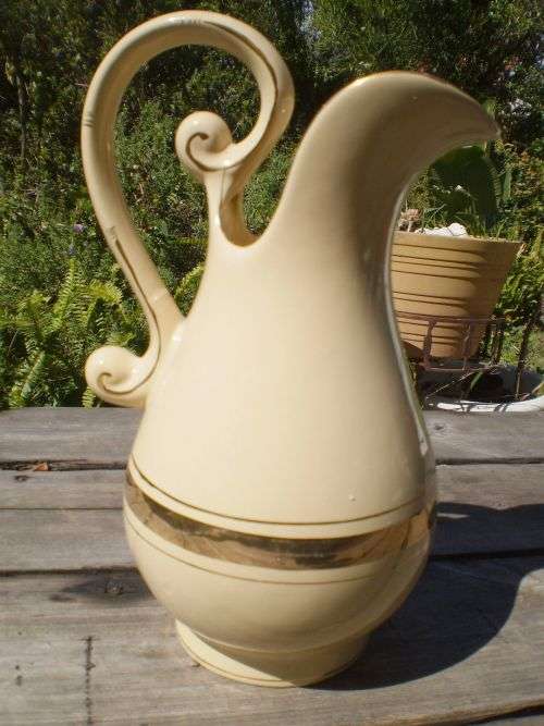 Porcelain Cream White Water Jug With Gilt Decoration marked