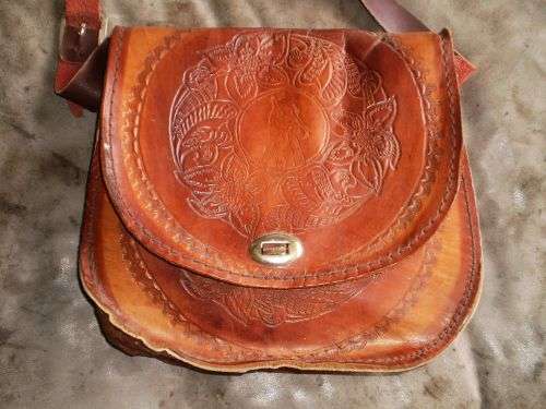 1970s Spanish Vintage Leather Hand Bag with horse and flower motif very good condition