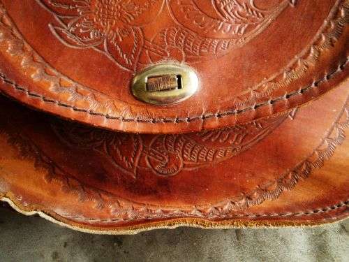 1970s Spanish Vintage Leather Hand Bag with horse and flower motif very good condition