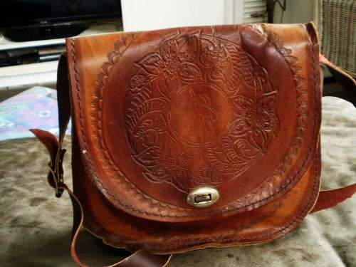 1970s Spanish Vintage Leather Hand Bag with horse and flower motif very good condition