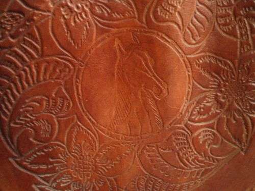 1970s Spanish Vintage Leather Hand Bag with horse and flower motif very good condition