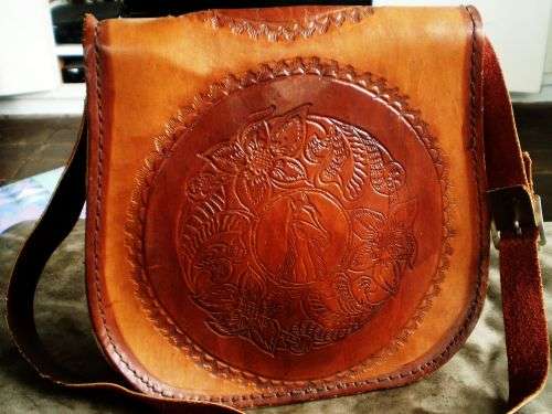 1970s Spanish Vintage Leather Hand Bag with horse and flower motif very good condition