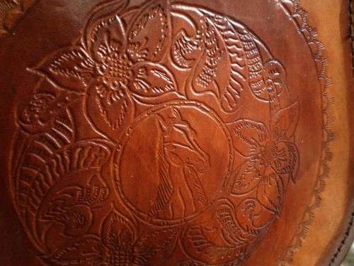 1970s Spanish Vintage Leather Hand Bag with horse and flower motif very good condition