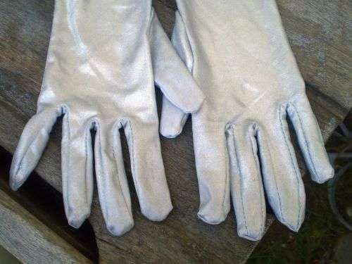 Original Vintage 1950s Silver Over Ellbow Ladies Evening Cocktail Gloves Size M very good condition