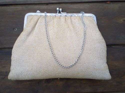 1950s Champagne Silver Color Evening Cocktail Handbag