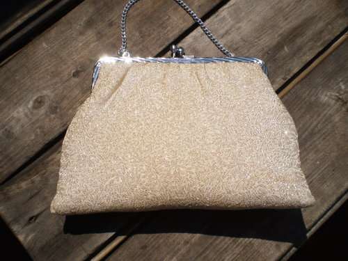1950s Champagne Silver Color Evening Cocktail Handbag