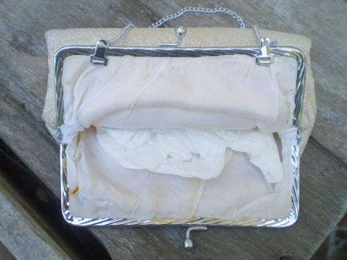 1950s Champagne Silver Color Evening Cocktail Handbag