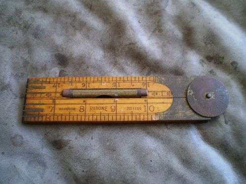 Antique Boxwood Brass Rawbone Carpernter Folding Measuring Tape Spirit Level