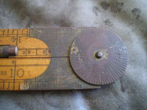 Antique Boxwood Brass Rawbone Carpernter Folding Measuring Tape Spirit Level