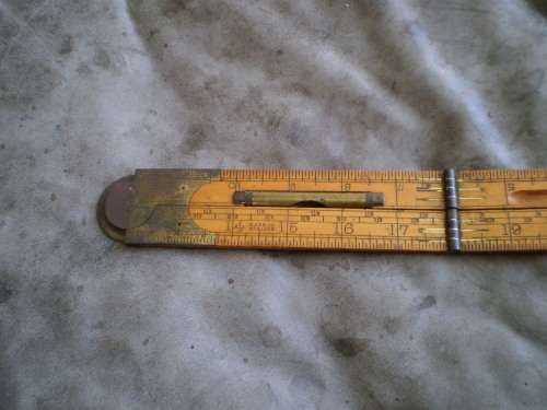 Antique Boxwood Brass Rawbone Carpernter Folding Measuring Tape Spirit Level