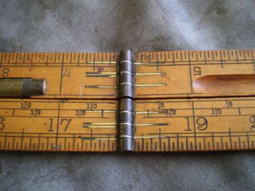 Antique Boxwood Brass Rawbone Carpernter Folding Measuring Tape Spirit Level