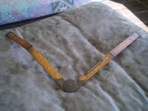 Antique Boxwood Brass Rawbone Carpernter Folding Measuring Tape Spirit Level