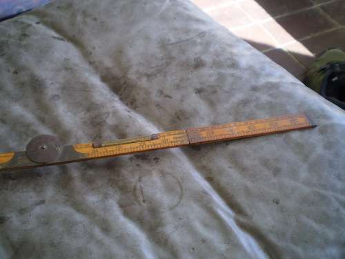 Antique Boxwood Brass Rawbone Carpernter Folding Measuring Tape Spirit Level