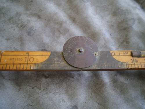 Antique Boxwood Brass Rawbone Carpernter Folding Measuring Tape Spirit Level