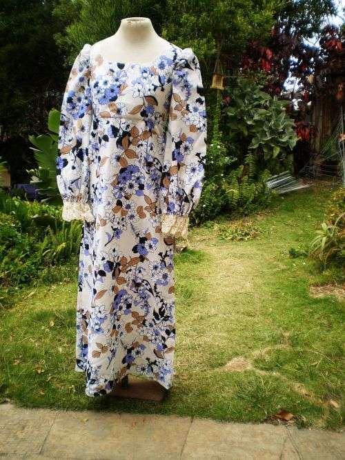 Original 1960's Vintage Empire Style Long Sleeve Floral Maxi Dress Size 10