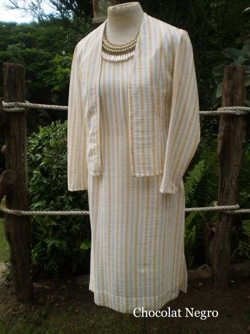 Gorgeous Vintage 19080s Ladies Striped Two Piece Dress And Blazer Size 10 excellent condition
