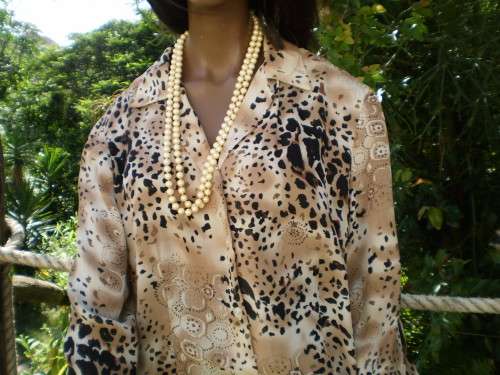 Vintage 1980s Overlength Chiffon Blouse Shirt Animal Leopard Print Size 14