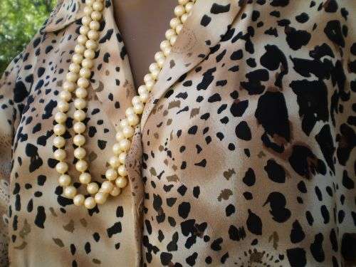 Vintage 1980s Overlength Chiffon Blouse Shirt Animal Leopard Print Size 14