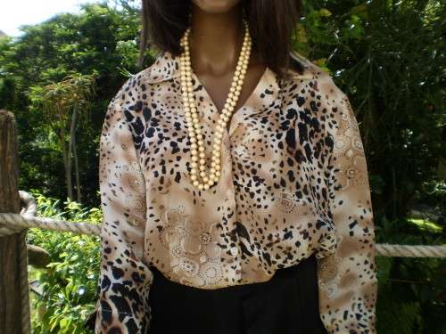 Vintage 1980s Overlength Chiffon Blouse Shirt Animal Leopard Print Size 14