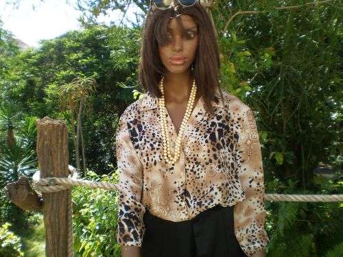 Vintage 1980s Overlength Chiffon Blouse Shirt Animal Leopard Print Size 14