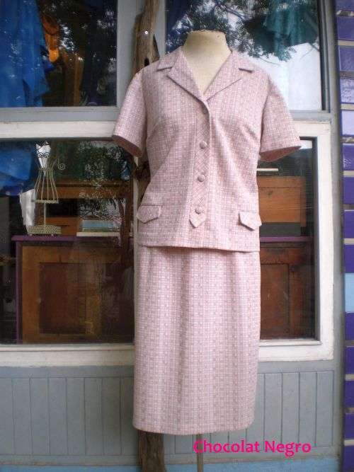 Original 1960s Vintage Crimpelene Two Piece Outfit Skirt and Blazer Size 14