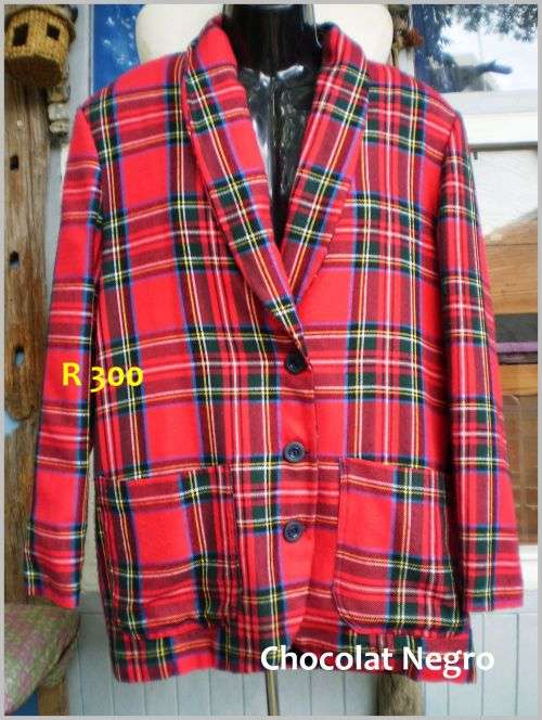 1980s Vintage Tartan Overlength Ladies Red Designer Blazer 100 %Wool Size 16 Excellent Condition