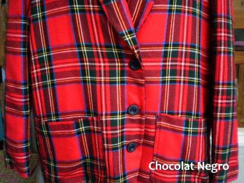 1980s Vintage Tartan Overlength Ladies Red Designer Blazer 100 %Wool Size 16 Excellent Condition