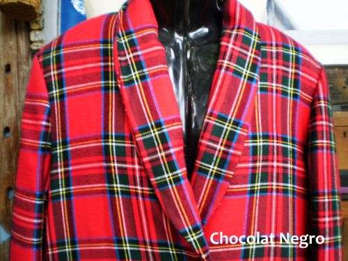 1980s Vintage Tartan Overlength Ladies Red Designer Blazer 100 %Wool Size 16 Excellent Condition