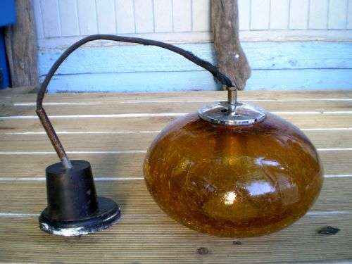 Vintage Modern Mid Century Amber Color Glass Ceiling Hanging Lamp