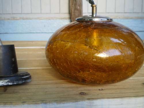 Vintage Modern Mid Century Amber Color Glass Ceiling Hanging Lamp