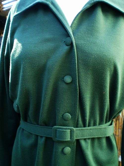 Beautiful Vintage 1960s Moss Green Long Sleeves Winter Dress Size 42 (size 18)