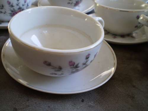 Vintage set of 5 floral miniature cups and saucers, plates one teapot and sugar pot