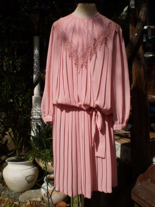 Vintage 1980s Pink Chiffon Dress Two Pieces Size 12
