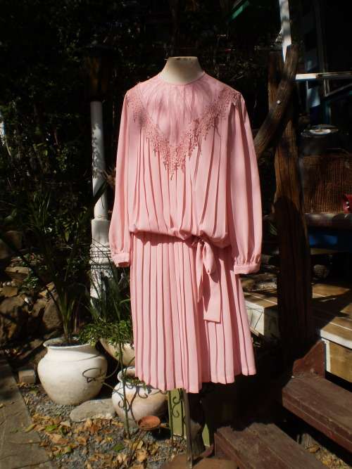 Vintage 1980s Pink Chiffon Dress Two Pieces Size 12