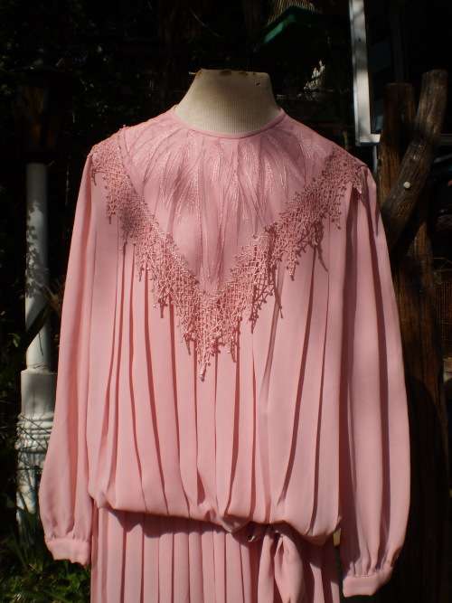 Vintage 1980s Pink Chiffon Dress Two Pieces Size 12