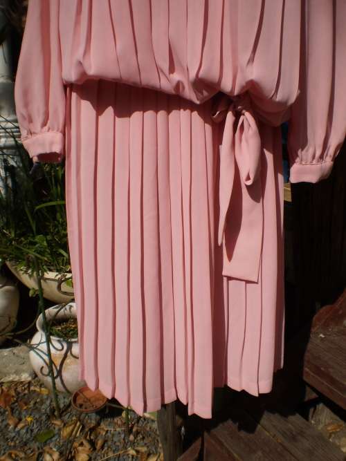 Vintage 1980s Pink Chiffon Dress Two Pieces Size 12