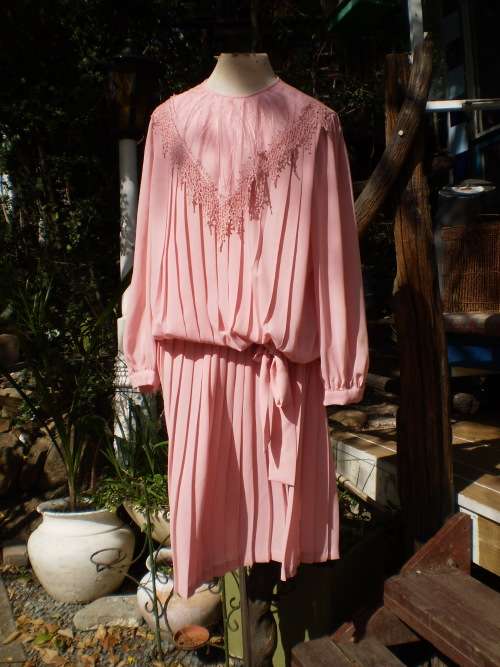 Vintage 1980s Pink Chiffon Dress Two Pieces Size 12