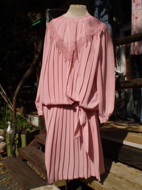 Vintage 1980s Pink Chiffon Dress Two Pieces Size 12