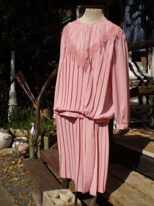 Vintage 1980s Pink Chiffon Dress Two Pieces Size 12